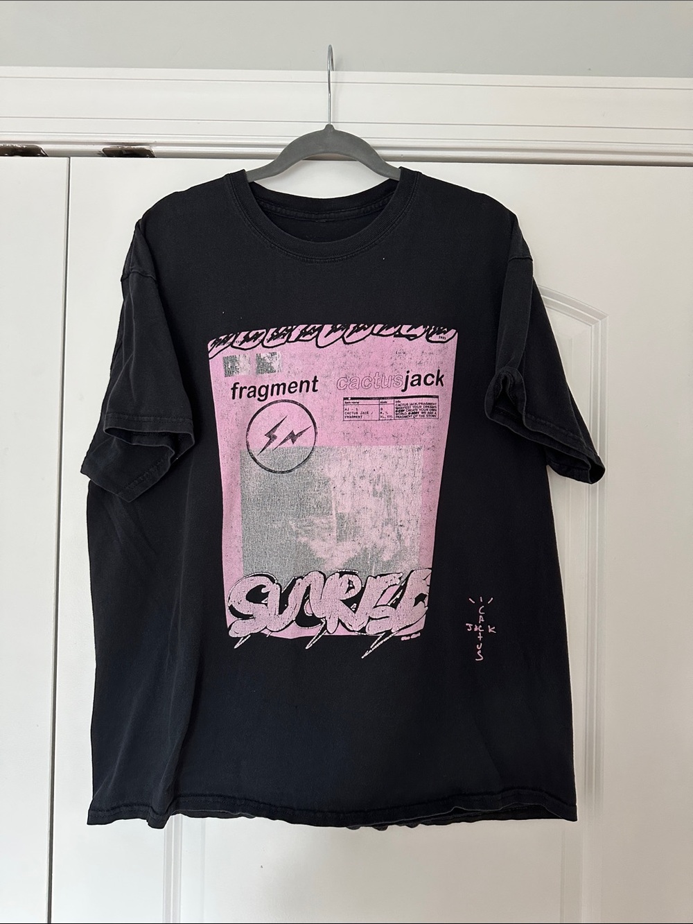 Cactus Jack x fragment Black Graphic Tee with Pink Print